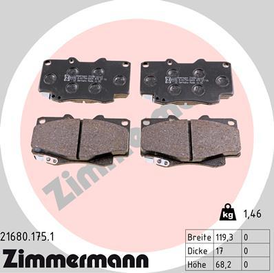 Zimmermann 21680.175.1 - Komplet kočnih obloga, disk kočnica www.parts5.com