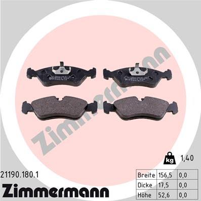 Zimmermann 21190.180.1 - Brake Pad Set, disc brake www.parts5.com