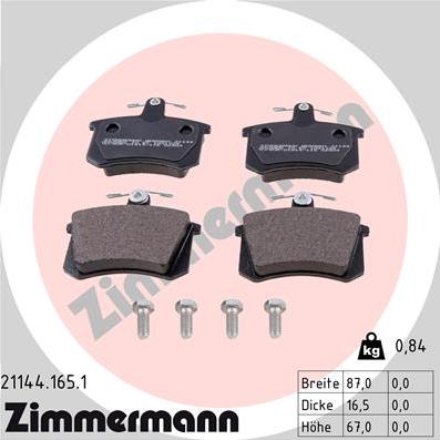 Zimmermann 21144.165.1 - Тормозные колодки, дисковые, комплект www.parts5.com