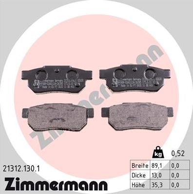 Zimmermann 21312.130.1 - Komplet kočnih obloga, disk kočnica www.parts5.com