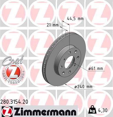 Zimmermann 280.3154.20 - Тормозной диск www.parts5.com