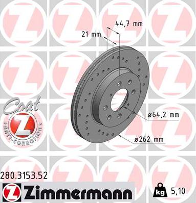 Zimmermann 280.3153.52 - Тормозной диск www.parts5.com