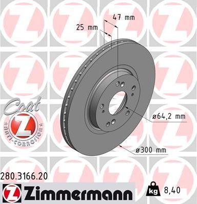 Zimmermann 280.3166.20 - Тормозной диск www.parts5.com