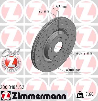 Zimmermann 280.3184.52 - Тормозной диск www.parts5.com