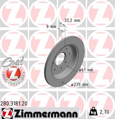 Zimmermann 280.3181.20 - Тормозной диск www.parts5.com