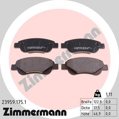 Zimmermann 23959.175.1 - Тормозные колодки, дисковые, комплект www.parts5.com