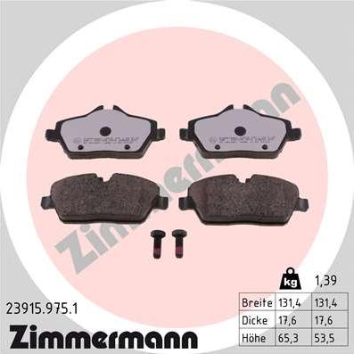 Zimmermann 23915.975.1 - Komplet zavornih oblog, ploscne (kolutne) zavore parts5.com