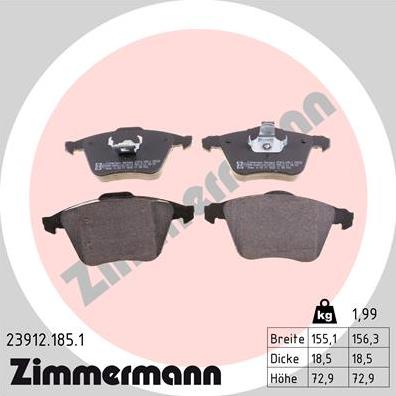 Zimmermann 23912.185.1 - Bremsbelagsatz, Scheibenbremse www.parts5.com