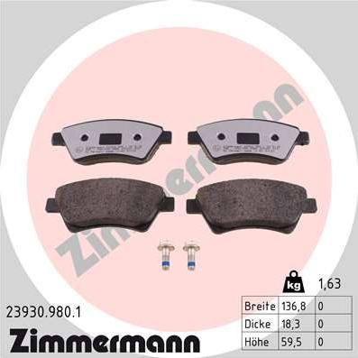 Zimmermann 23930.980.1 - Тормозные колодки, дисковые, комплект www.parts5.com