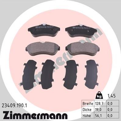 Zimmermann 23409.190.1 - Sada brzdových destiček, kotoučová brzda www.parts5.com