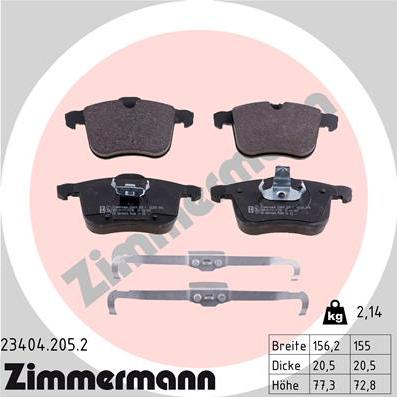 Zimmermann 23404.205.2 - Komplet zavornih oblog, ploscne (kolutne) zavore www.parts5.com