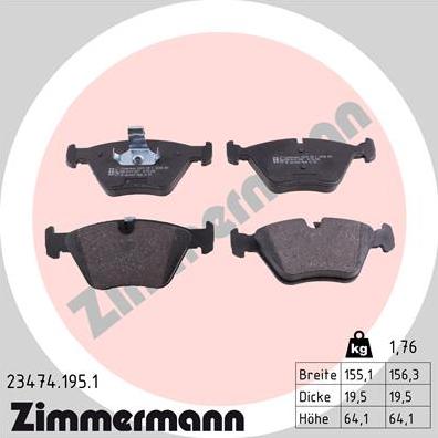 Zimmermann 23474.195.1 - Brake Pad Set, disc brake www.parts5.com