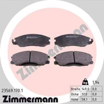 Zimmermann 23569.170.1 - Brake Pad Set, disc brake www.parts5.com