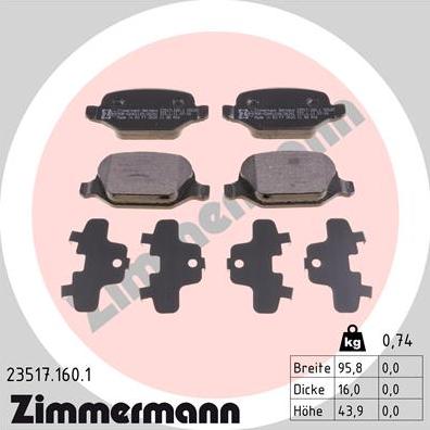 Zimmermann 23517.160.1 - Тормозные колодки, дисковые, комплект www.parts5.com