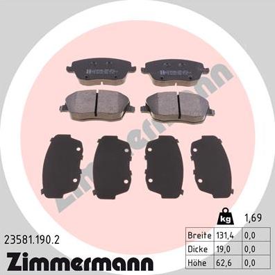 Zimmermann 23581.190.2 - Zestaw klocków hamulcowych, hamulce tarczowe www.parts5.com