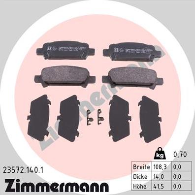 Zimmermann 23572.140.1 - Σετ τακάκια, δισκόφρενα www.parts5.com