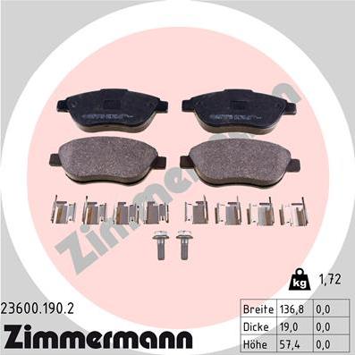 Zimmermann 23600.190.2 - Тормозные колодки, дисковые, комплект www.parts5.com