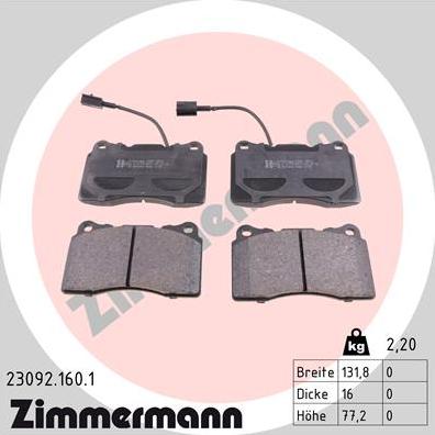 Zimmermann 23092.160.1 - Σετ τακάκια, δισκόφρενα www.parts5.com