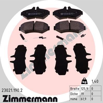 Zimmermann 23021.190.2 - Komplet zavornih oblog, ploscne (kolutne) zavore www.parts5.com