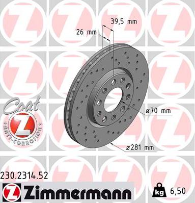 Zimmermann 230.2314.52 - Тормозной диск www.parts5.com
