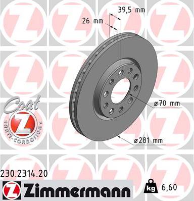 Zimmermann 230.2314.20 - Тормозной диск www.parts5.com