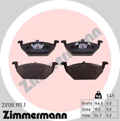 Zimmermann 23130.195.1 - Sada brzdových destiček, kotoučová brzda www.parts5.com