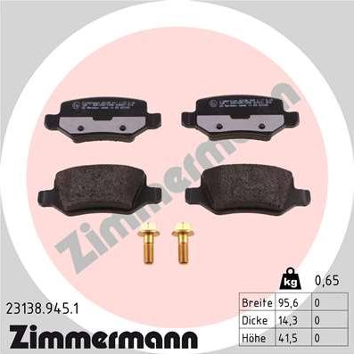 Zimmermann 23138.945.1 - Komplet zavornih oblog, ploscne (kolutne) zavore www.parts5.com