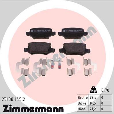 Zimmermann 23138.145.2 - Komplet zavornih oblog, ploscne (kolutne) zavore www.parts5.com