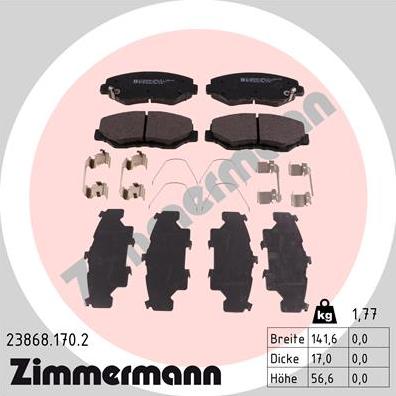 Zimmermann 23868.170.2 - Тормозные колодки, дисковые, комплект www.parts5.com