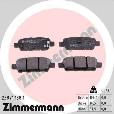 Zimmermann 23871.138.1 - Тормозные колодки, дисковые, комплект www.parts5.com