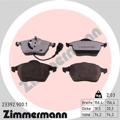 Zimmermann 23392.900.1 - Zestaw klocków hamulcowych, hamulce tarczowe www.parts5.com