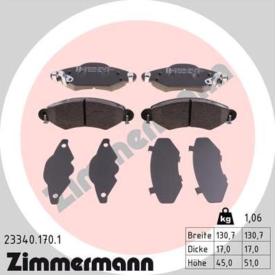 Zimmermann 23340.170.1 - Тормозные колодки, дисковые, комплект www.parts5.com