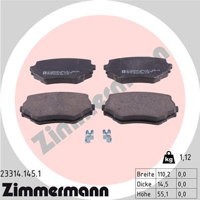 Zimmermann 23314.145.1 - Brake Pad Set, disc brake www.parts5.com