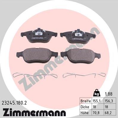 Zimmermann 23245.180.2 - Тормозные колодки, дисковые, комплект www.parts5.com