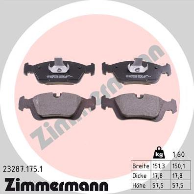 Zimmermann 23287.175.1 - Комплект спирачно феродо, дискови спирачки www.parts5.com