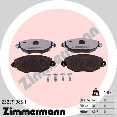 Zimmermann 23279.985.1 - Brake Pad Set, disc brake www.parts5.com