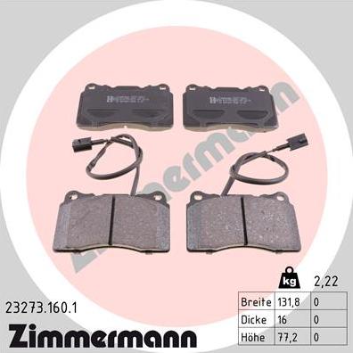 Zimmermann 23273.160.1 - Σετ τακάκια, δισκόφρενα www.parts5.com