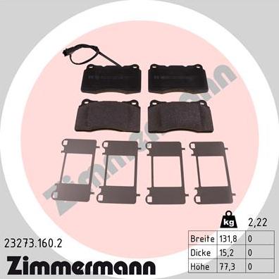 Zimmermann 23273.160.2 - Σετ τακάκια, δισκόφρενα www.parts5.com