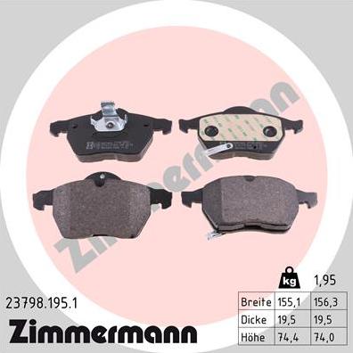 Zimmermann 23798.195.1 - Тормозные колодки, дисковые, комплект www.parts5.com