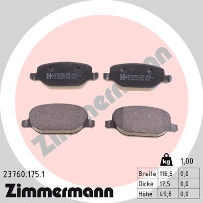 Zimmermann 23760.175.1 - Brake Pad Set, disc brake www.parts5.com