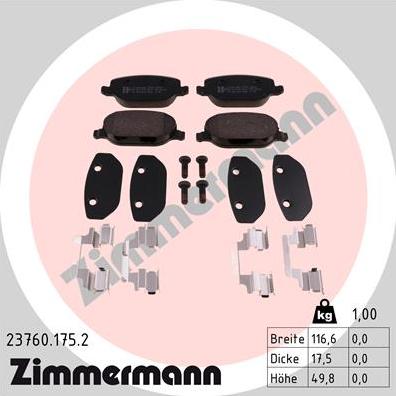 Zimmermann 23760.175.2 - Brake Pad Set, disc brake www.parts5.com