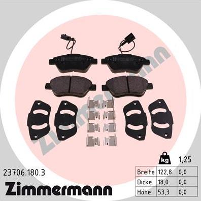 Zimmermann 23706.180.3 - Sada brzdových platničiek kotúčovej brzdy www.parts5.com