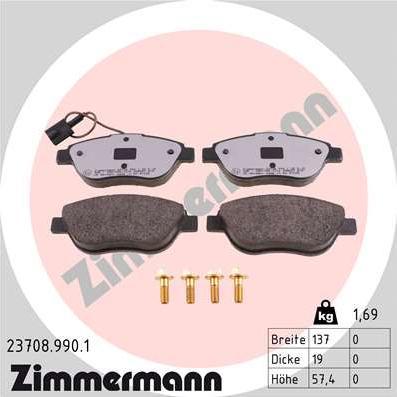 Zimmermann 23708.990.1 - Тормозные колодки, дисковые, комплект www.parts5.com