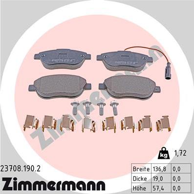 Zimmermann 23708.190.2 - Brake Pad Set, disc brake www.parts5.com