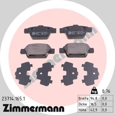 Zimmermann 23714.165.1 - Тормозные колодки, дисковые, комплект www.parts5.com