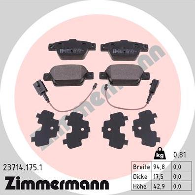 Zimmermann 23714.175.1 - Тормозные колодки, дисковые, комплект www.parts5.com