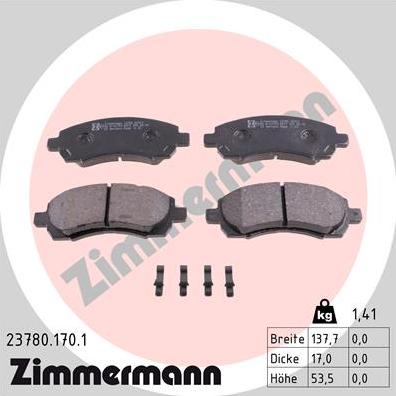 Zimmermann 23780.170.1 - Fékbetétkészlet, tárcsafék www.parts5.com