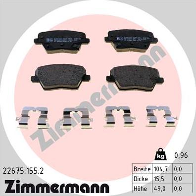 Zimmermann 22675.155.2 - Brake Pad Set, disc brake www.parts5.com