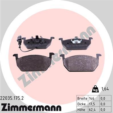 Zimmermann 22035.175.2 - Fren balata seti, diskli fren www.parts5.com