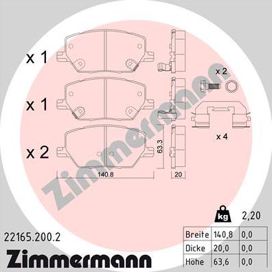 Zimmermann 22165.200.2 - Brake Pad Set, disc brake www.parts5.com